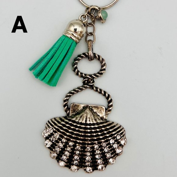 Handmade Sea Life Keychain Shell Seahorse Starfish Tassel Silver Repurposed - Picture 3 of 10